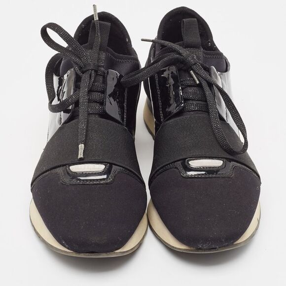 Balenciaga Black Patent Leather and Fabric Race Runner Low Top Sneakers Size 38 - Picture 3 of 4